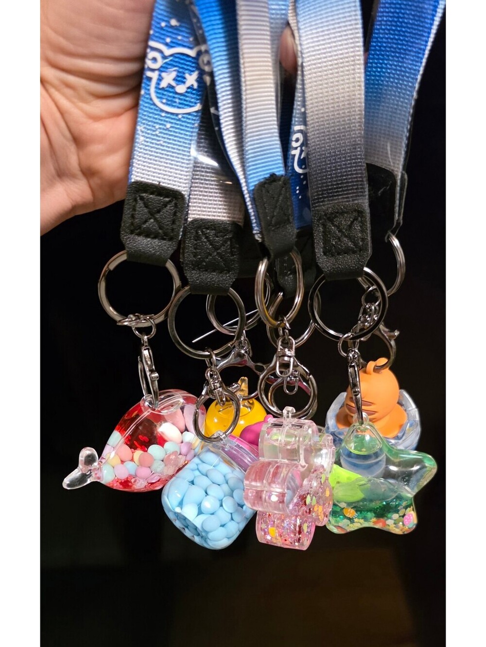 3 RandoM Charm Keychain Set with Blue Gradient Lanyards - Picture 2 of 11